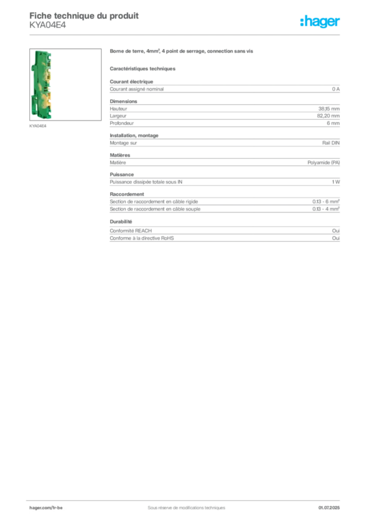 Image Hager Fiche technique du produit KYA04E4 | Hager Belgique
