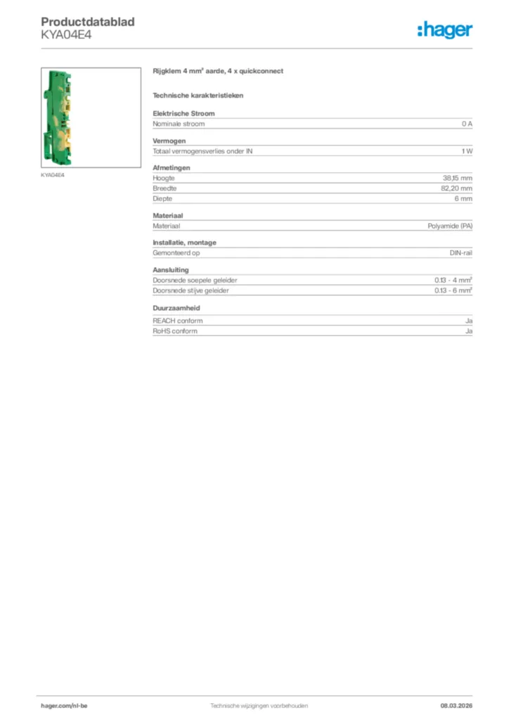 Afbeelding Hager Productdatablad KYA04E4 | Hager Belgium
