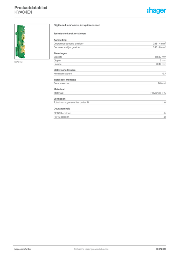 Afbeelding Hager Productdatablad KYA04E4 | Hager Belgium
