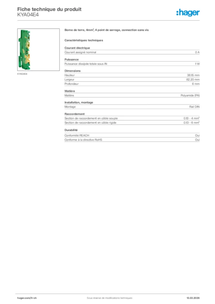 Image Hager Fiche technique du produit KYA04E4 | Hager Suisse