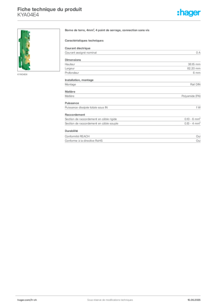 Image Hager Fiche technique du produit KYA04E4 | Hager Suisse
