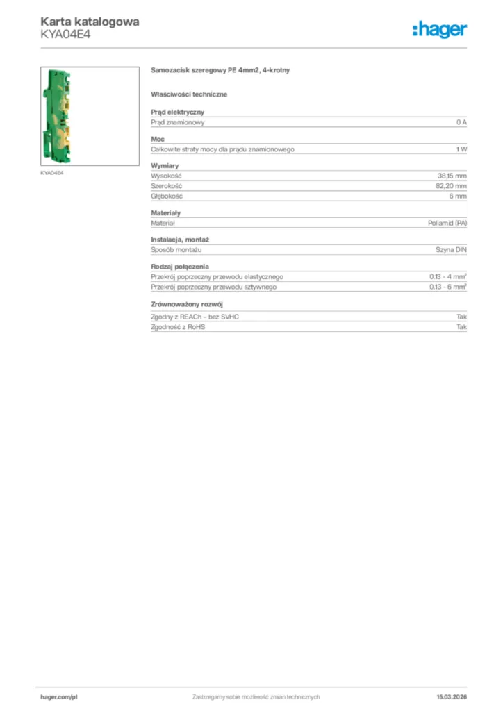 Zdjęcie Hager Karta katalogowa KYA04E4 | Hager Polska