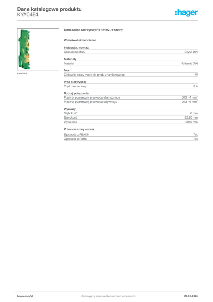 Zdjęcie Hager Karta katalogowa KYA04E4 | Hager Polska