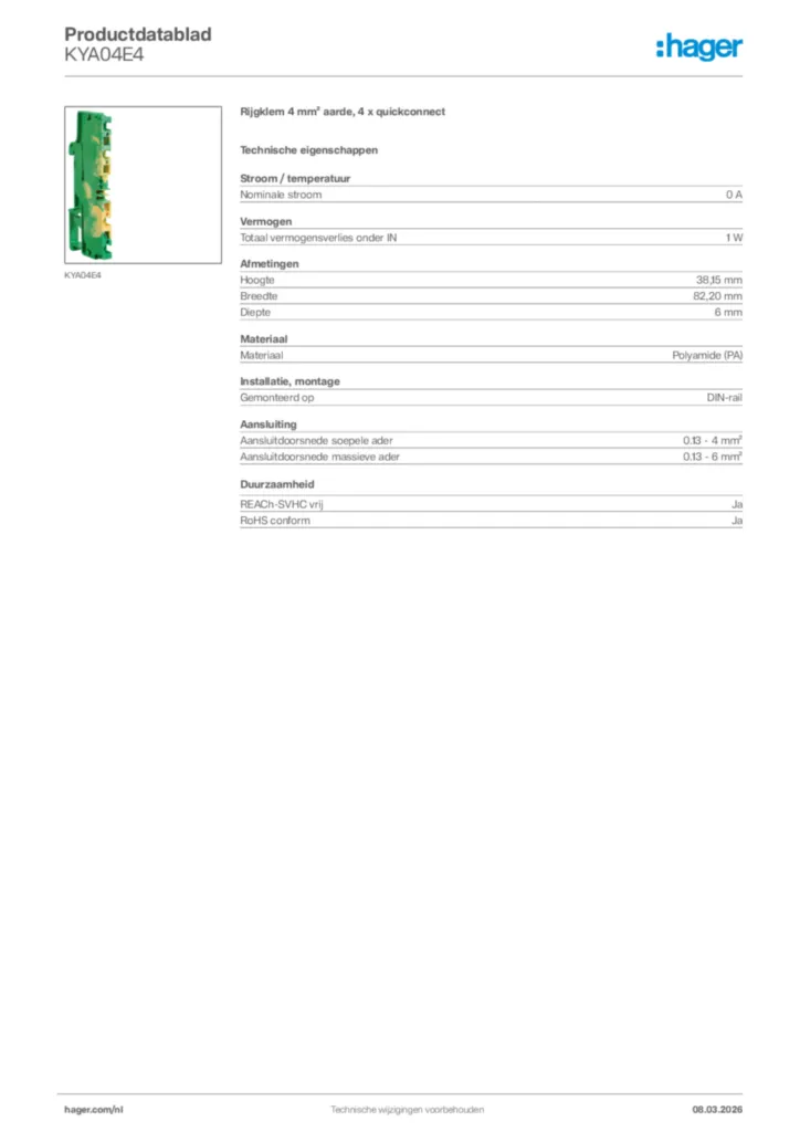 Afbeelding Hager Productdatablad KYA04E4 | Hager Nederland