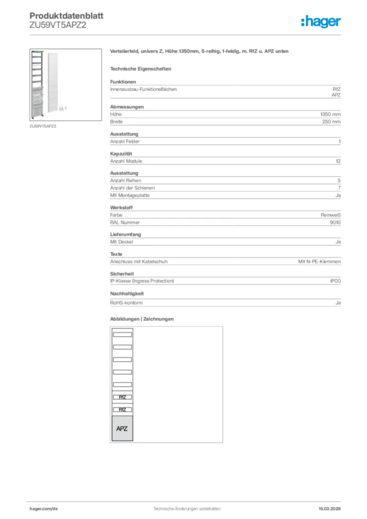 Bild Hager Produktdatenblatt ZU59VT5APZ2 | Hager Deutschland