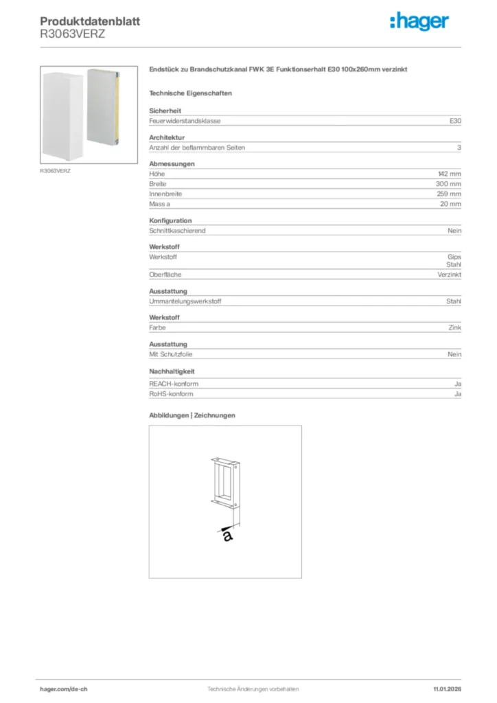 Bild Hager Produktdatenblatt R3063VERZ | Hager Schweiz