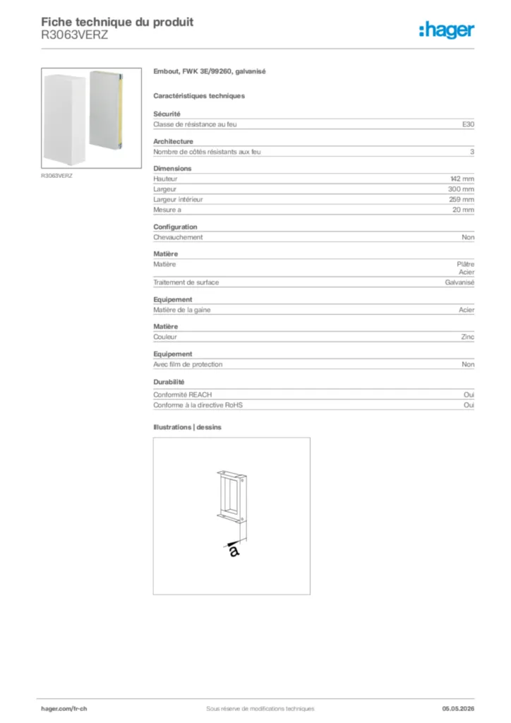 Image Hager Fiche technique du produit R3063VERZ | Hager Suisse