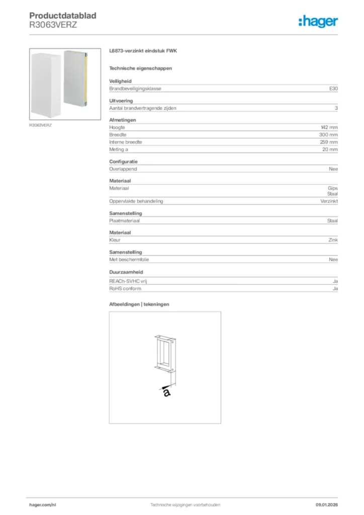 Afbeelding Hager Productdatablad R3063VERZ | Hager Nederland