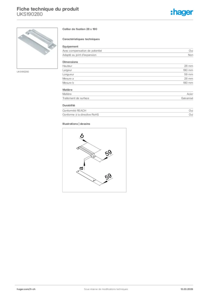 Image Hager Fiche technique du produit UKS190280 | Hager Suisse