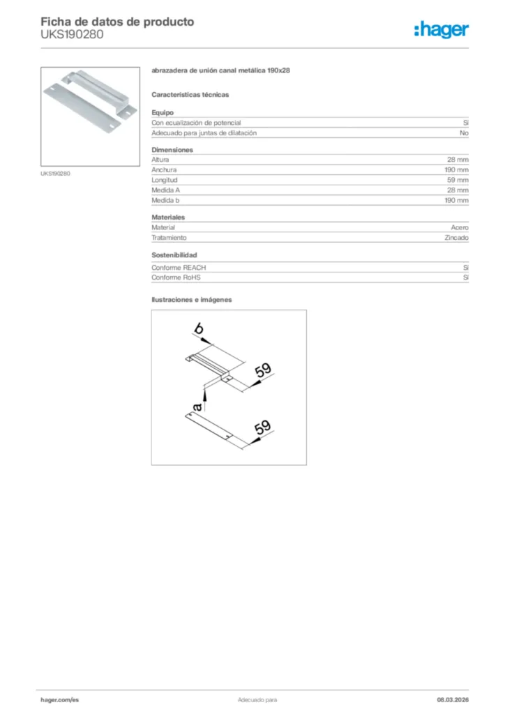 Imagen Hager Ficha de datos de producto UKS190280 | Hager España