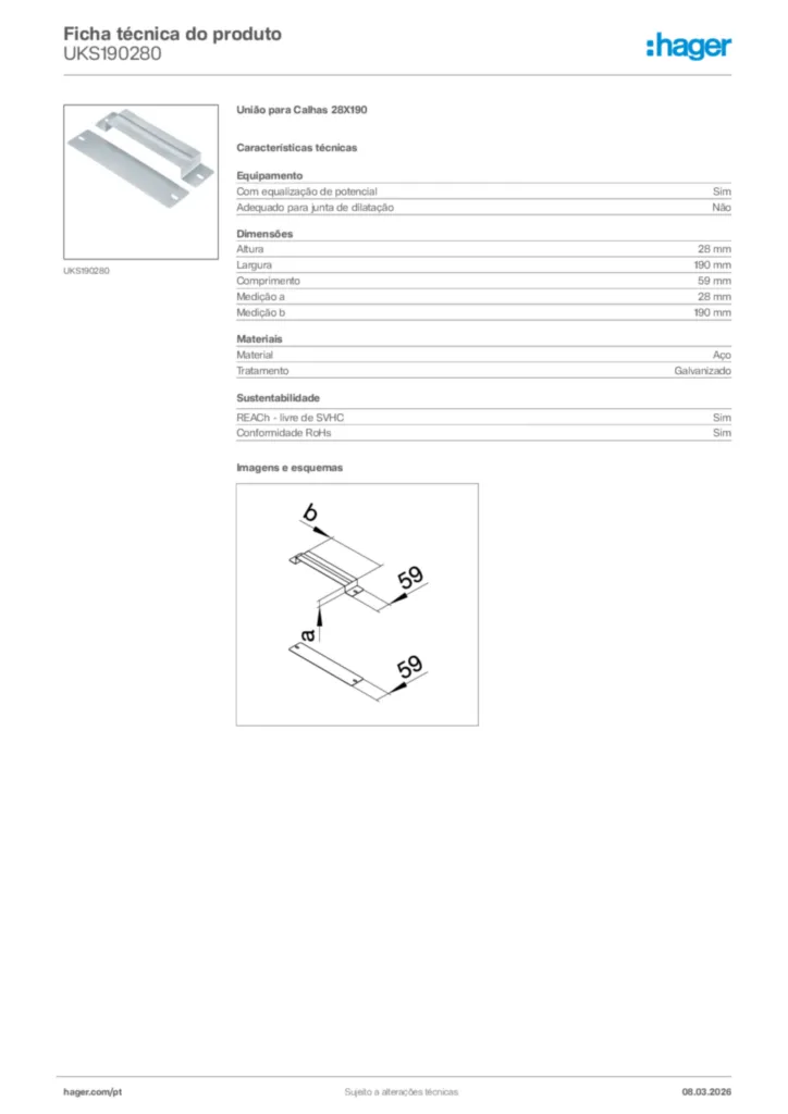 Imagem Hager Ficha técnica do produto UKS190280 | Hager Portugal