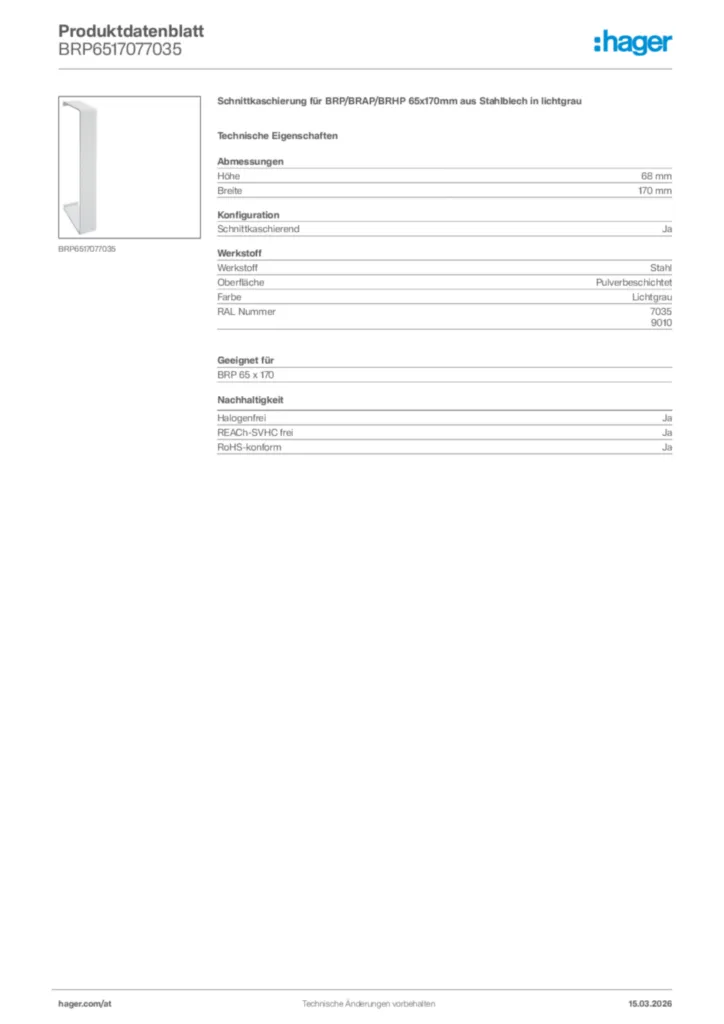 Bild Hager Produktdatenblatt BRP6517077035 | Hager Deutschland
