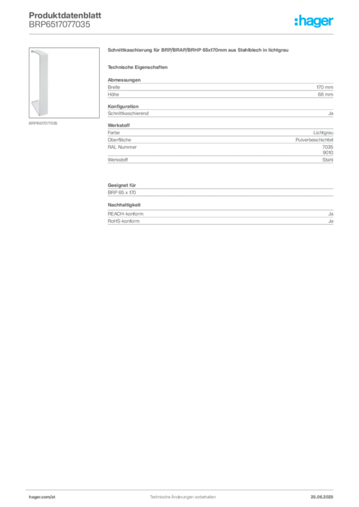 Bild Hager Produktdatenblatt BRP6517077035 | Hager Deutschland