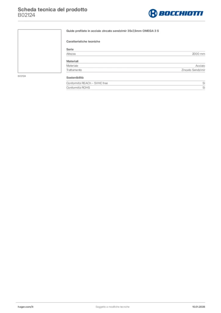 Immagine Bocchiotti Scheda tecnica del prodotto B02124 | Hager Italia