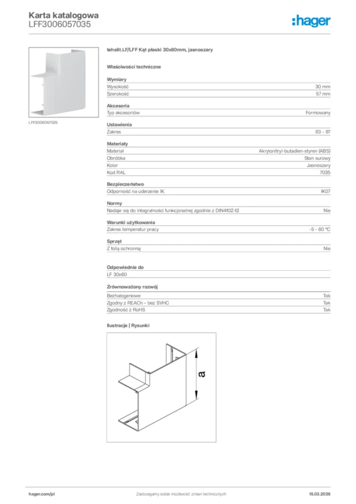 Zdjęcie Hager Karta katalogowa LFF3006057035 | Hager Polska