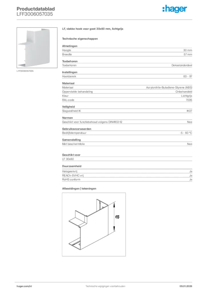 Afbeelding Hager Productdatablad LFF3006057035 | Hager Nederland
