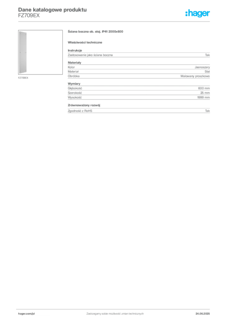Zdjęcie Hager Karta katalogowa FZ709EX | Hager Polska