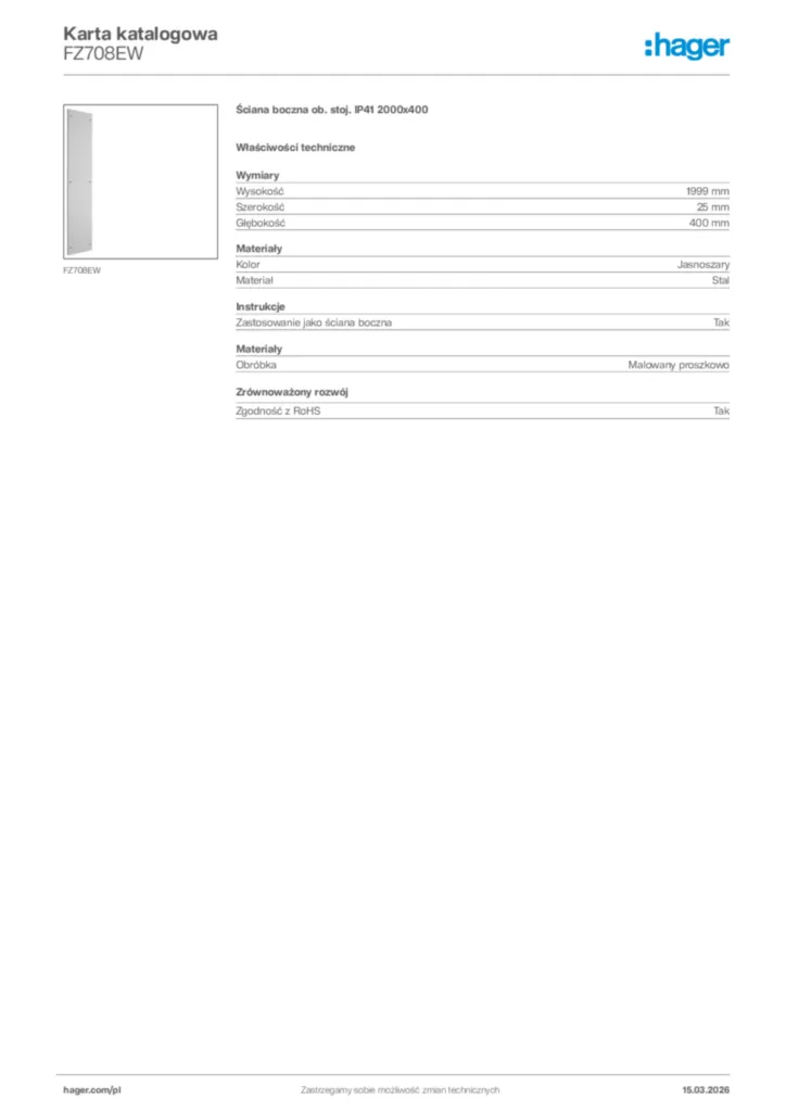 Zdjęcie Hager Karta katalogowa FZ708EW | Hager Polska
