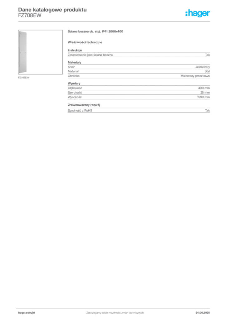 Zdjęcie Hager Karta katalogowa FZ708EW | Hager Polska
