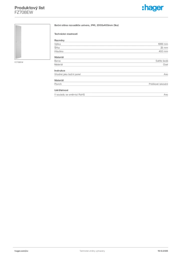 Obrázek Hager Produktový list FZ708EW | Hager