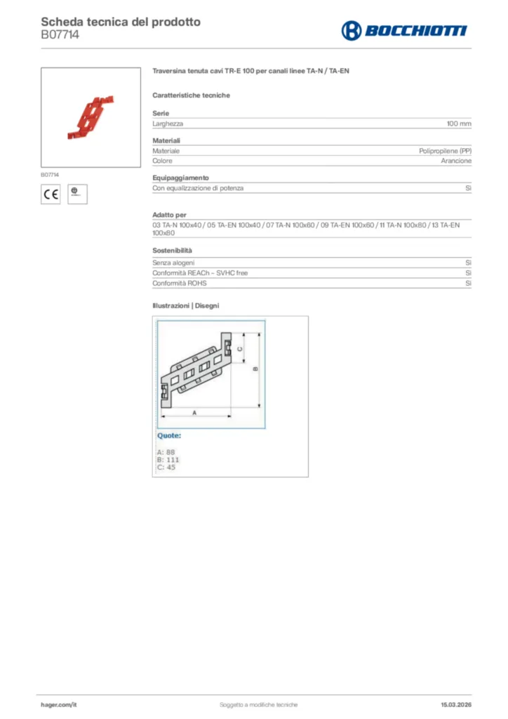 Immagine Bocchiotti Scheda tecnica del prodotto B07714 | Hager Italia