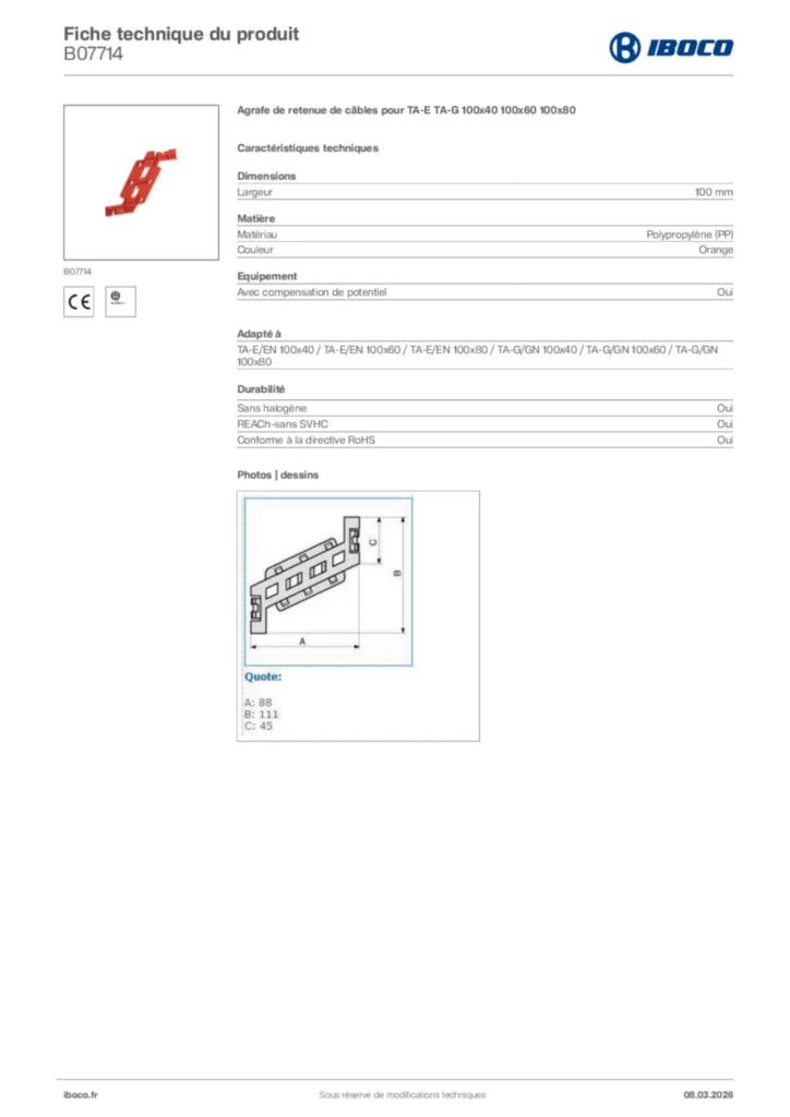 Image Iboco Fiche technique du produit B07714 | Hager France