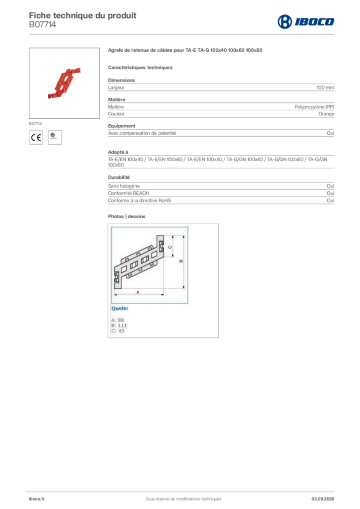 Image Iboco Fiche technique du produit B07714 | Hager France