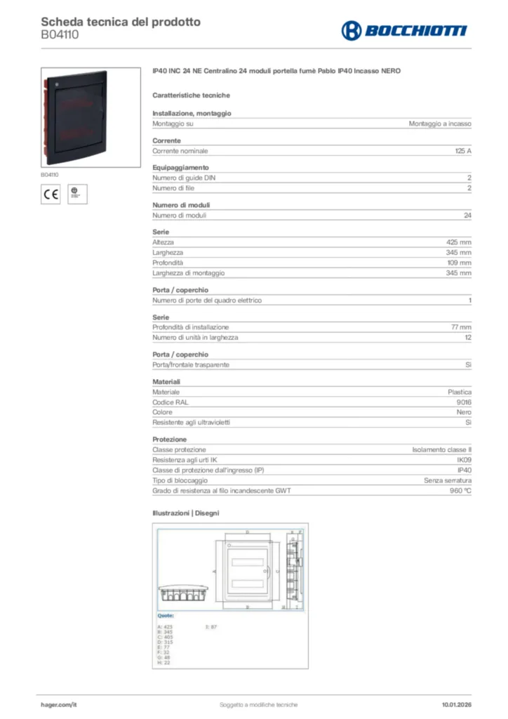 Immagine Bocchiotti Scheda tecnica del prodotto B04110 | Hager Italia
