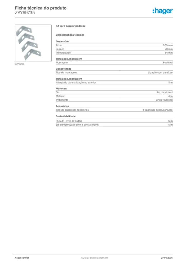 Imagem Hager Ficha técnica do produto ZAY69735 | Hager Portugal