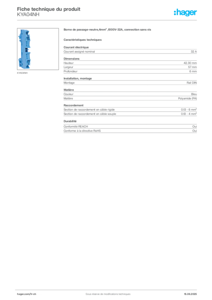 Image Hager Fiche technique du produit KYA04NH | Hager Suisse