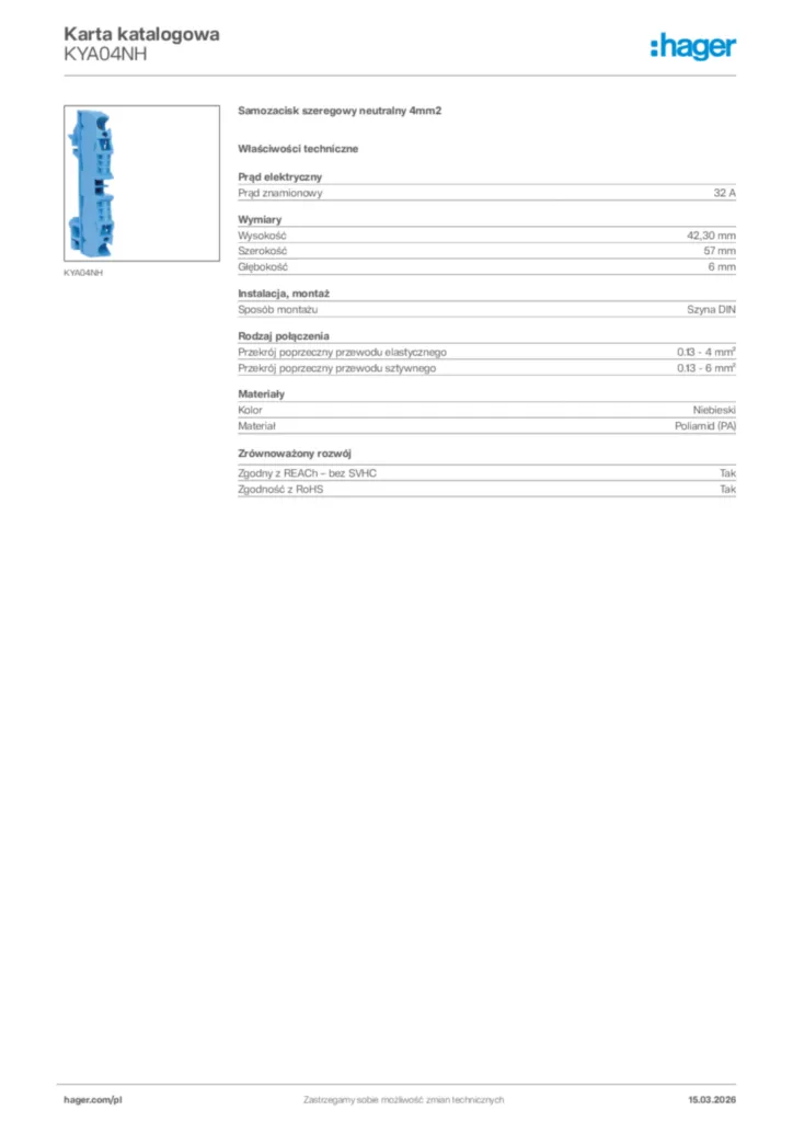 Zdjęcie Hager Karta katalogowa KYA04NH | Hager Polska