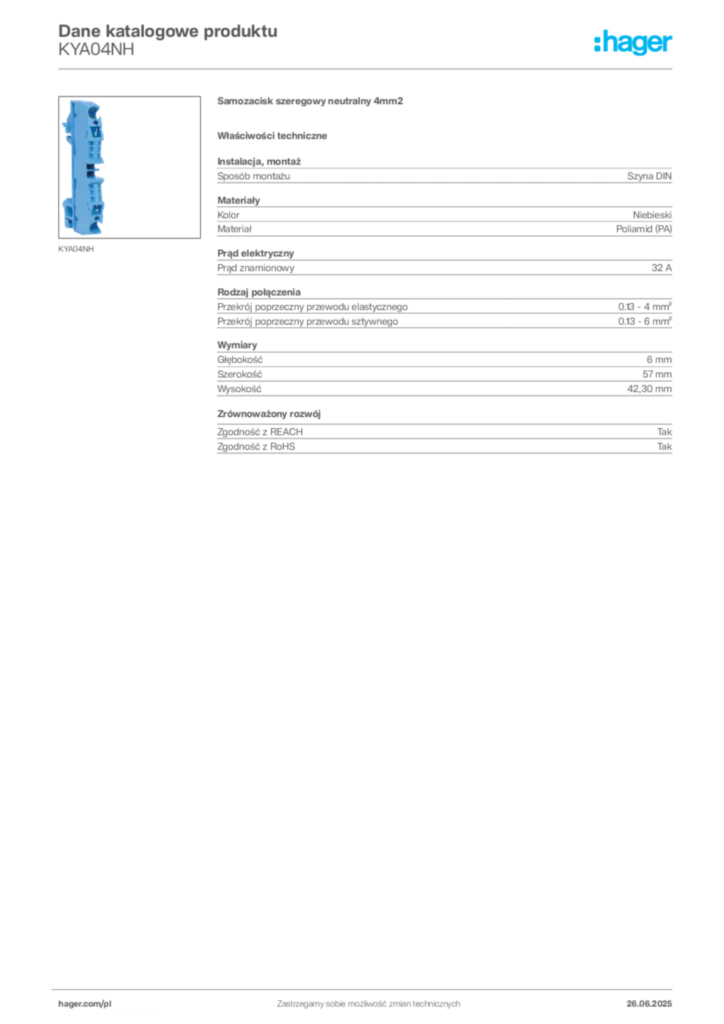 Zdjęcie Hager Karta katalogowa KYA04NH | Hager Polska