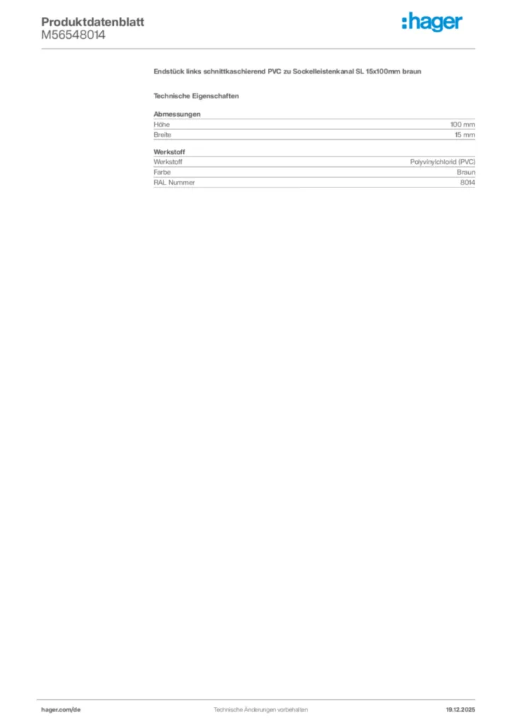 Bild Hager Produktdatenblatt M56548014 | Hager Deutschland