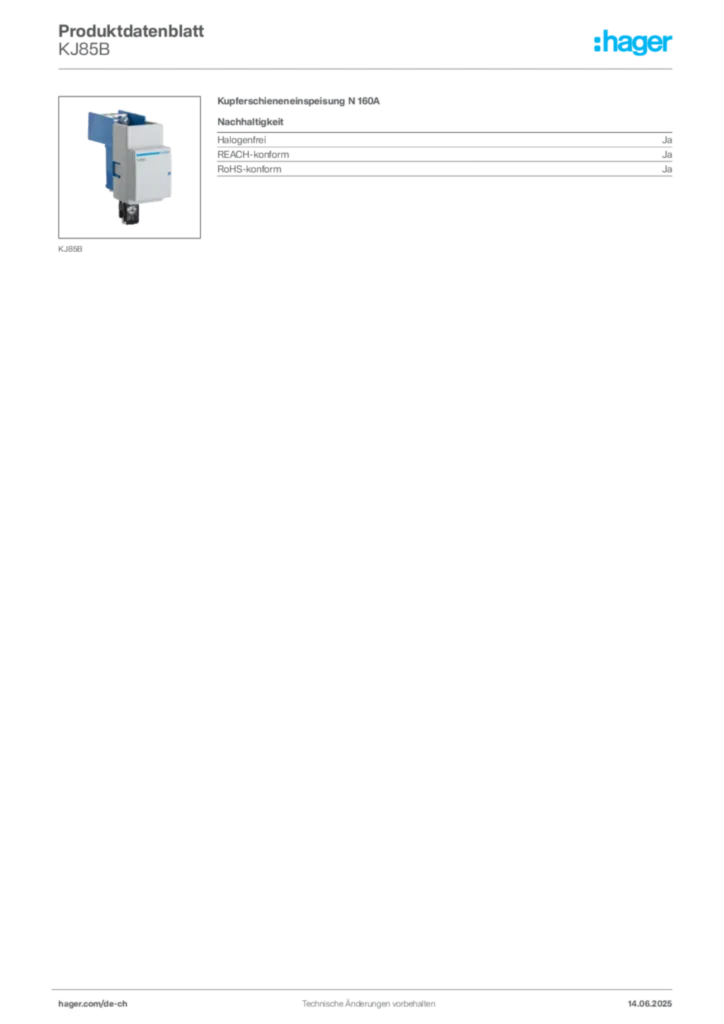 Bild Hager Produktdatenblatt KJ85B | Hager Schweiz