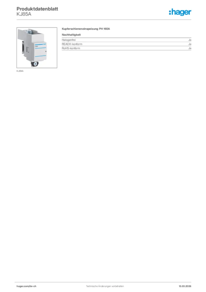 Bild Hager Produktdatenblatt KJ85A | Hager Schweiz