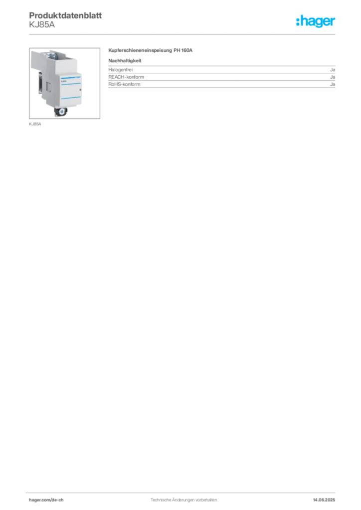 Bild Hager Produktdatenblatt KJ85A | Hager Schweiz