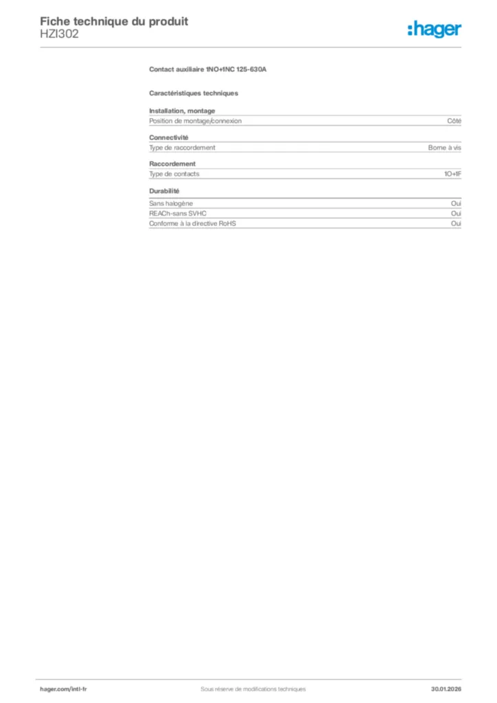 Image Hager Fiche technique du produit HZI302 | Hager Afrique