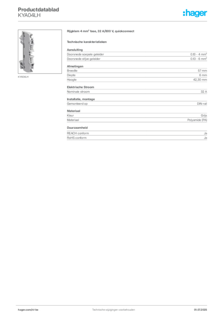 Afbeelding Hager Productdatablad KYA04LH | Hager Belgium
