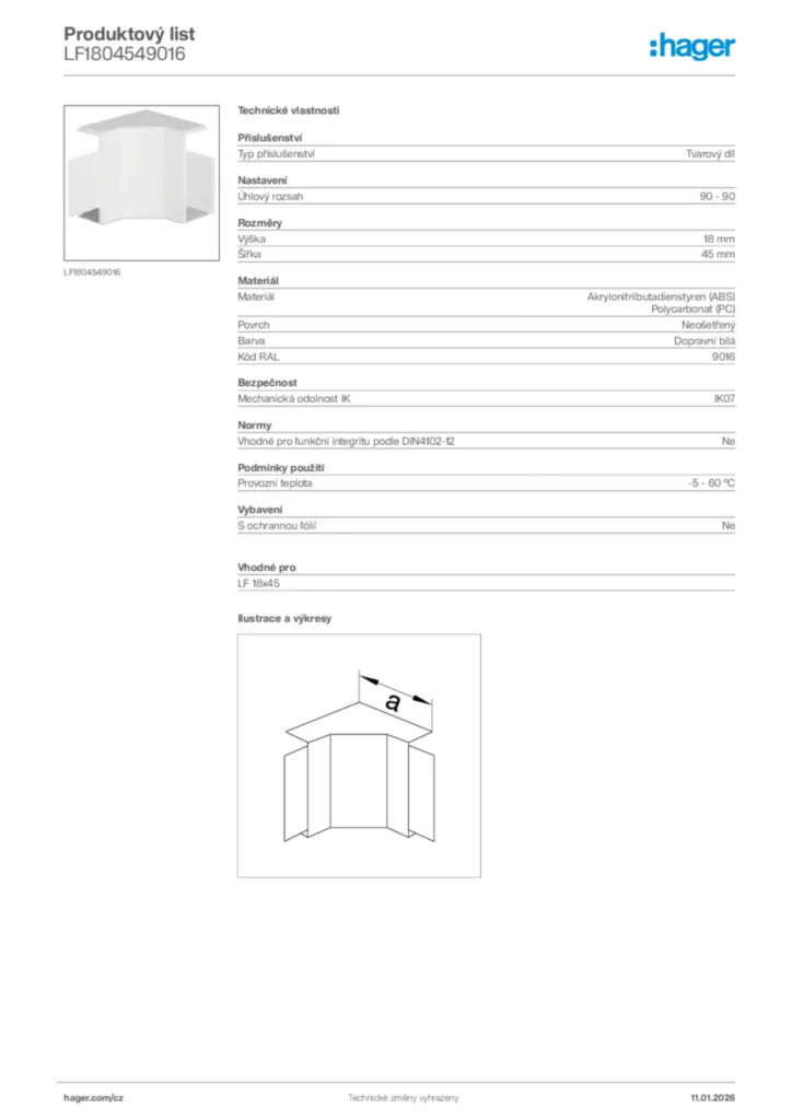 Obrázek Hager Product data sheet LF1804549016 | Hager