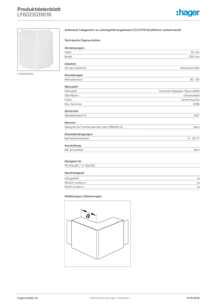 Bild Hager Produktdatenblatt LF6023039016 | Hager Schweiz