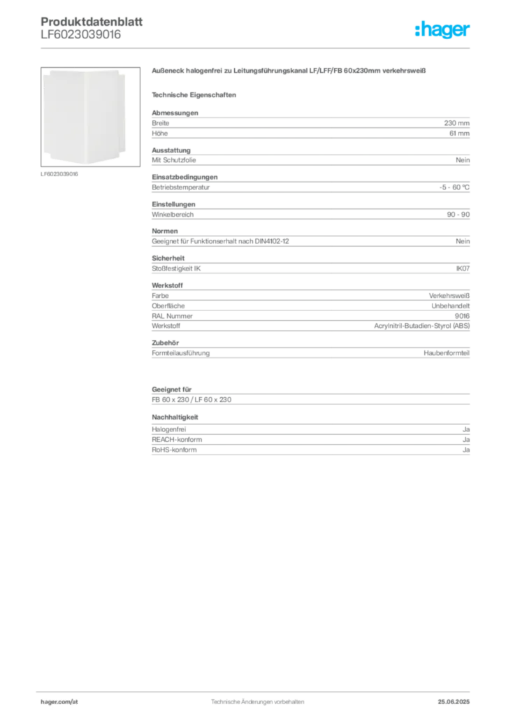 Bild Hager Produktdatenblatt LF6023039016 | Hager Deutschland