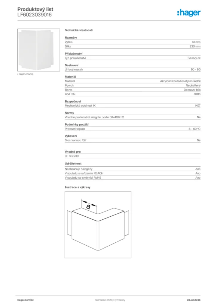 Obrázek Hager Product data sheet LF6023039016 | Hager