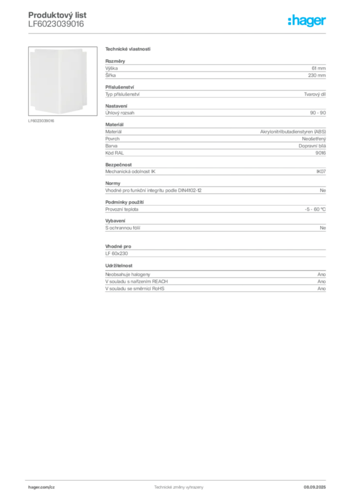 Obrázek Hager Produktový list LF6023039016 | Hager