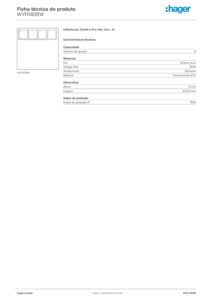Imagem Hager Ficha técnica do produto WYR140BW | Hager Portugal