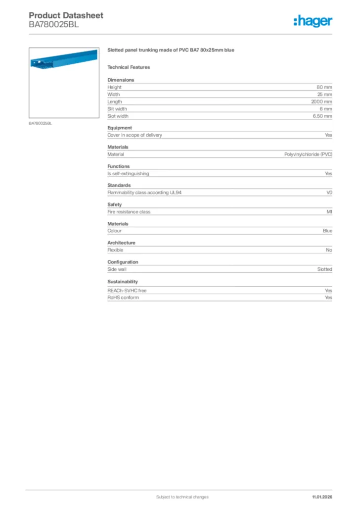 Image Hager Product data sheet BA780025BL  | Hager Africa