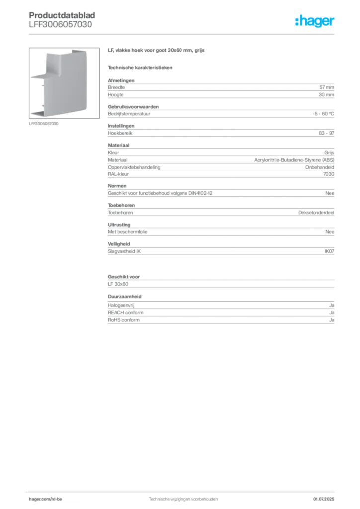 Afbeelding Hager Productdatablad LFF3006057030 | Hager Belgium