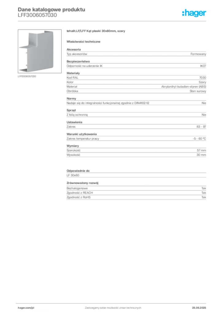 Zdjęcie Hager Karta katalogowa LFF3006057030 | Hager Polska