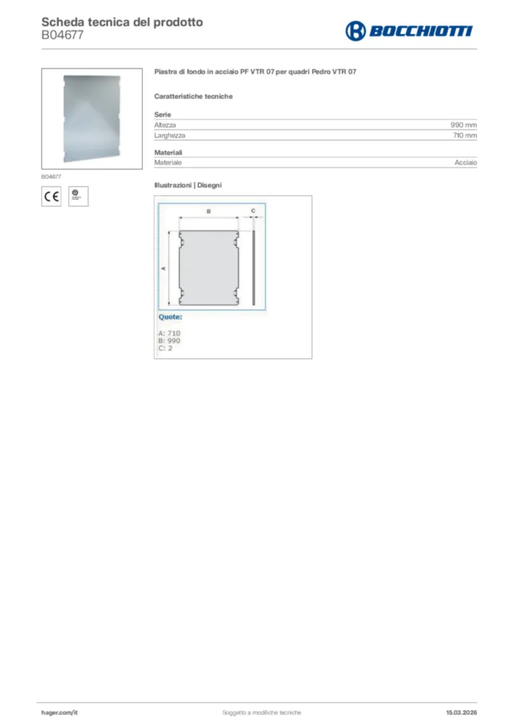 Immagine Bocchiotti Scheda tecnica del prodotto B04677 | Hager Italia