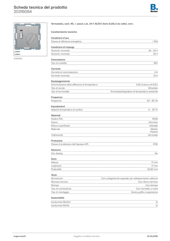 Immagine Berker Scheda tecnica del prodotto 20316084 | Hager Italia