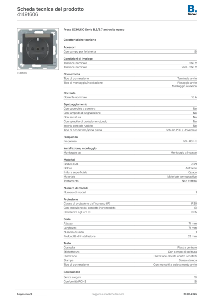 Immagine Berker Scheda tecnica del prodotto 41491606 | Hager Italia